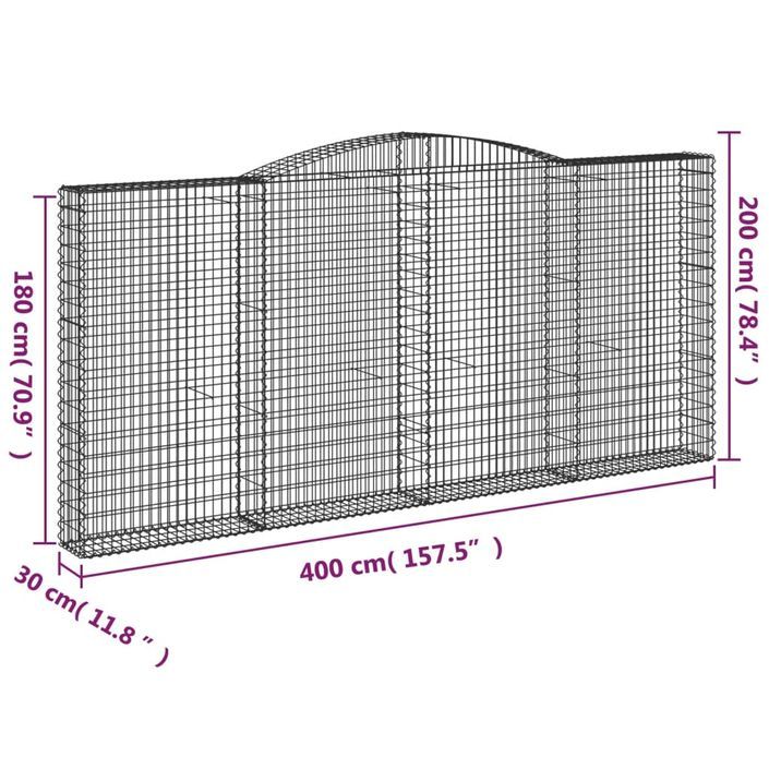 Panier de gabions arqué 400x30x180/200 cm Fer galvanisé - Photo n°5