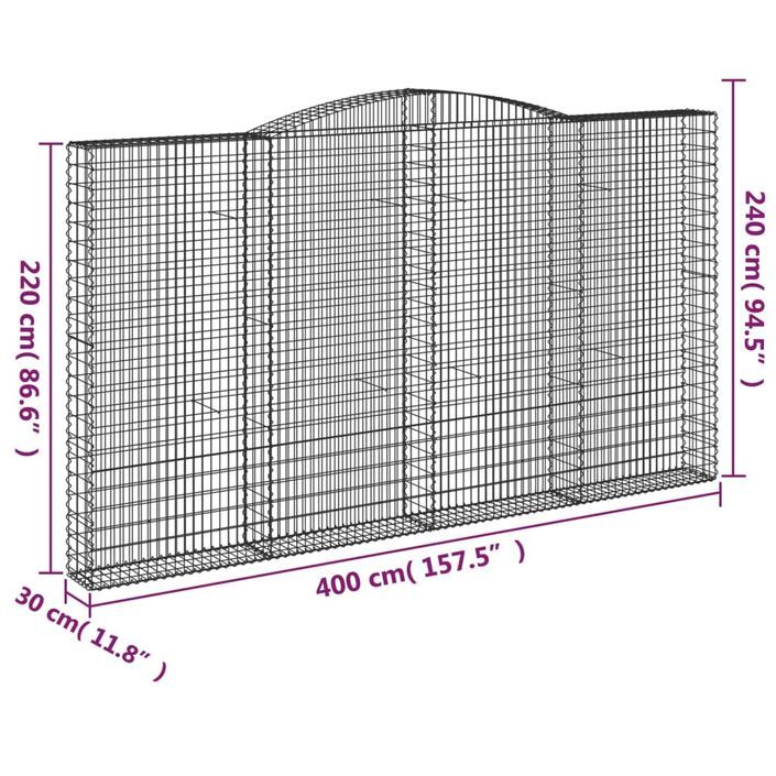 Panier de gabions arqué 400x30x220/240 cm Fer galvanisé - Photo n°5