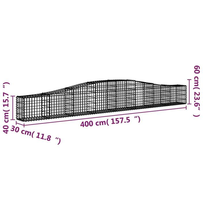 Panier de gabions arqué 400x30x40/60 cm Fer galvanisé - Photo n°5