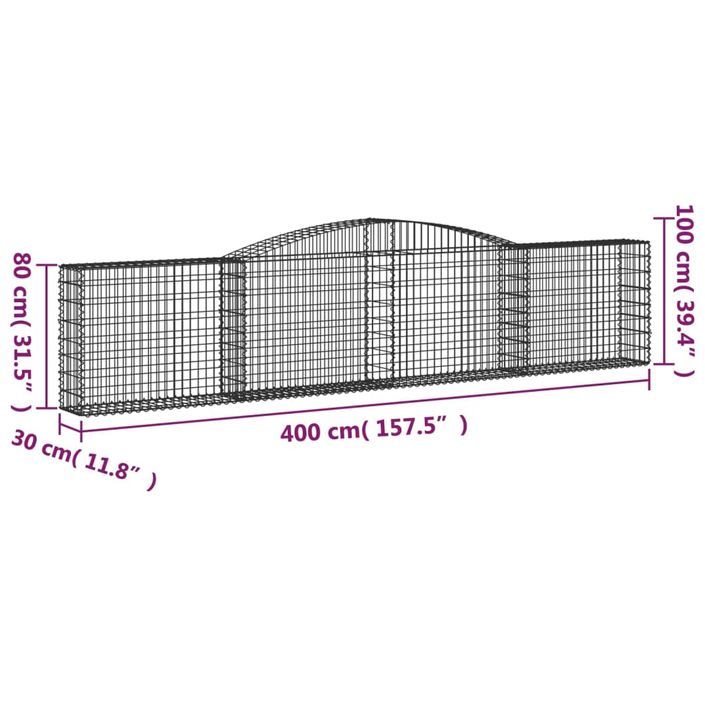 Panier de gabions arqué 400x30x80/100 cm Fer galvanisé - Photo n°5