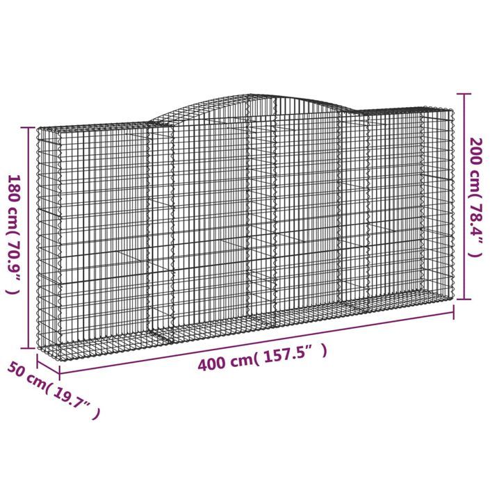 Panier de gabions arqué 400x50x180/200 cm Fer galvanisé - Photo n°5