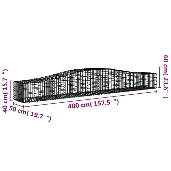 Panier de gabions arqué 400x50x40/60 cm Fer galvanisé - Photo n°5