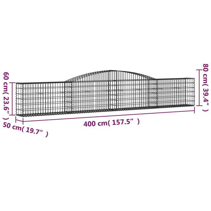 Panier de gabions arqué 400x50x60/80 cm Fer galvanisé - Photo n°5