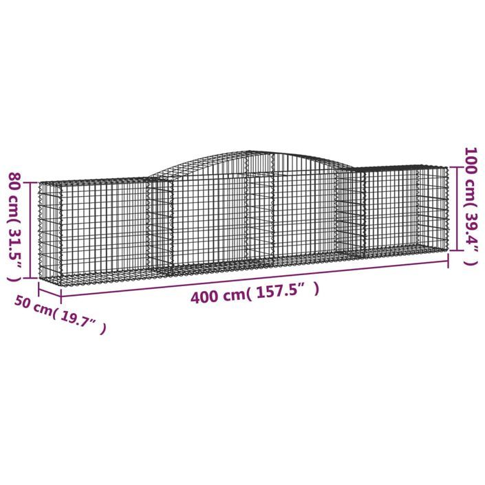 Panier de gabions arqué 400x50x80/100 cm Fer galvanisé - Photo n°5