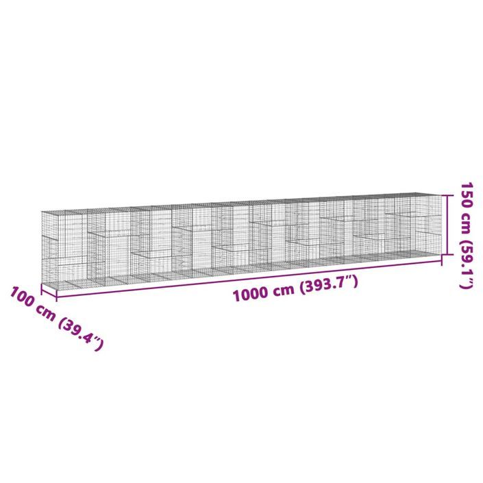 Panier gabion avec couvercle 1000x100x150 cm fer galvanisé - Photo n°7