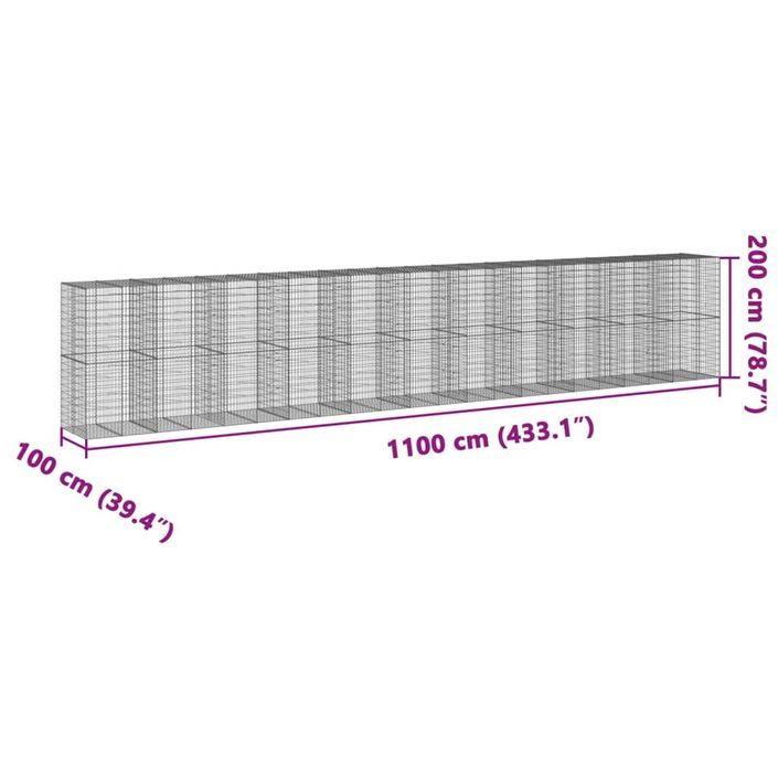 Panier gabion avec couvercle 1100x100x200 cm fer galvanisé - Photo n°7