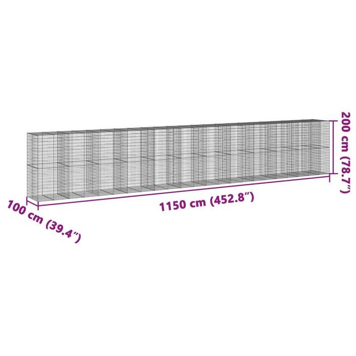 Panier gabion avec couvercle 1150x100x200 cm fer galvanisé - Photo n°7