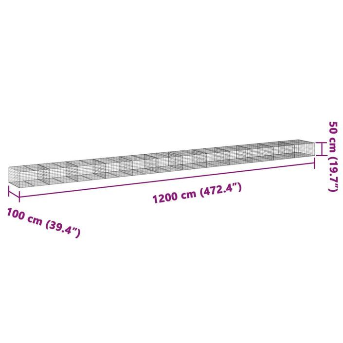 Panier gabion avec couvercle 1200x100x50 cm fer galvanisé - Photo n°7