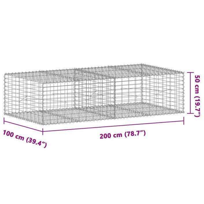 Panier gabion avec couvercle 200x100x50 cm fer galvanisé - Photo n°7