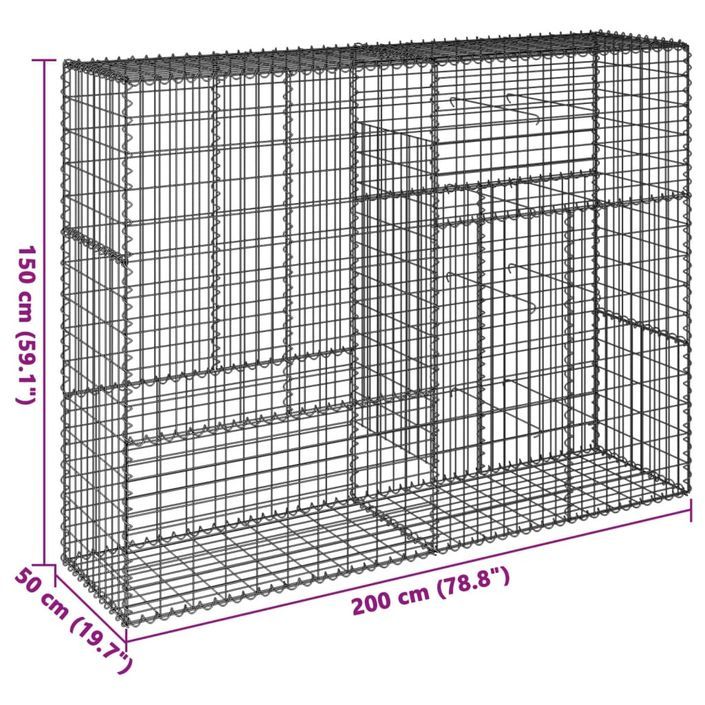 Panier gabion avec couvercle 200x50x150 cm fer galvanisé - Photo n°7