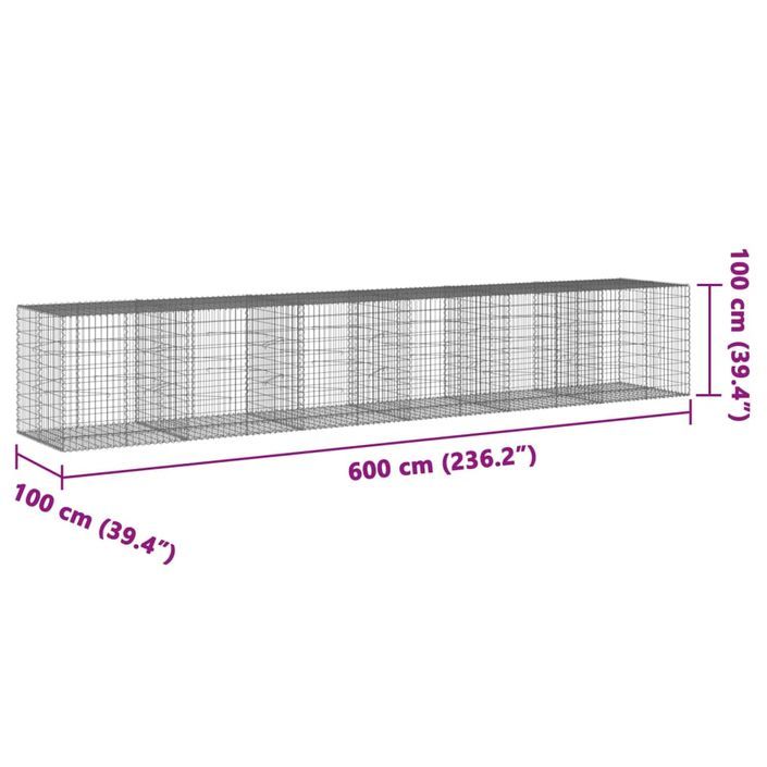 Panier gabion avec couvercle 600x100x100 cm fer galvanisé - Photo n°7