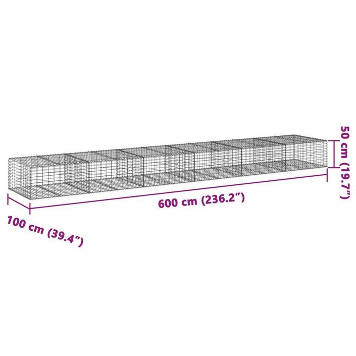 Panier gabion avec couvercle 600x100x50 cm fer galvanisé - Photo n°7