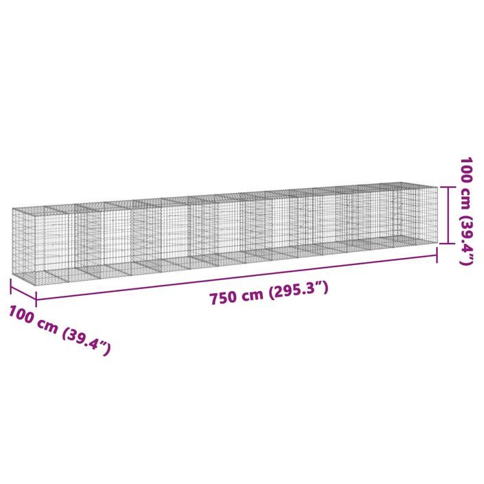 Panier gabion avec couvercle 750x100x100 cm fer galvanisé - Photo n°7