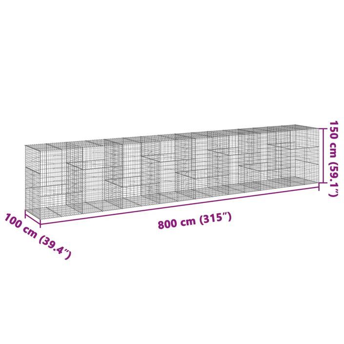 Panier gabion avec couvercle 800x100x150 cm fer galvanisé - Photo n°7