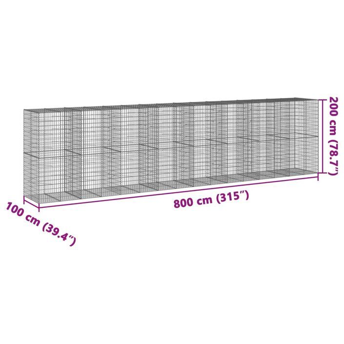 Panier gabion avec couvercle 800x100x200 cm fer galvanisé - Photo n°7