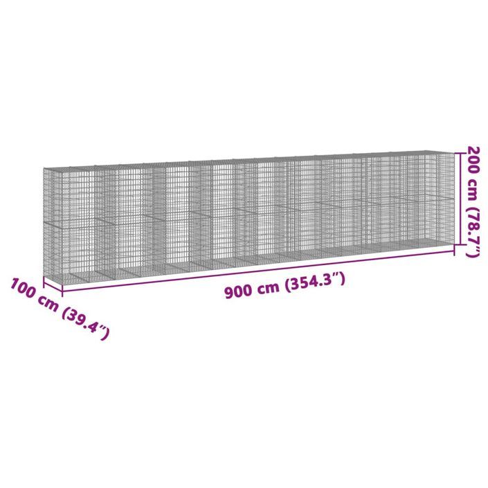 Panier gabion avec couvercle 900x100x200 cm fer galvanisé - Photo n°7