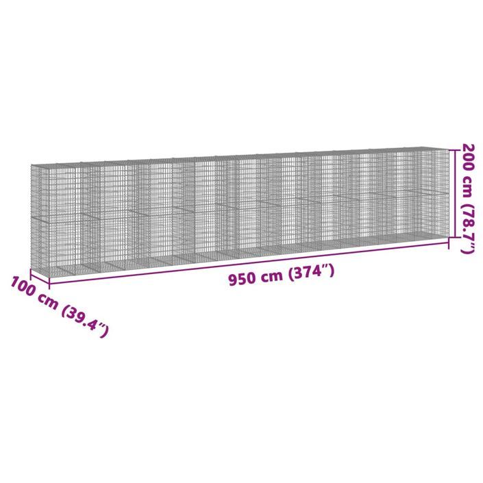 Panier gabion avec couvercle 950x100x200 cm fer galvanisé - Photo n°7