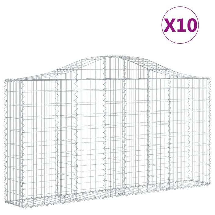 Paniers à gabions arqués 10 pcs 200x30x100/120 cm Fer galvanisé - Photo n°2