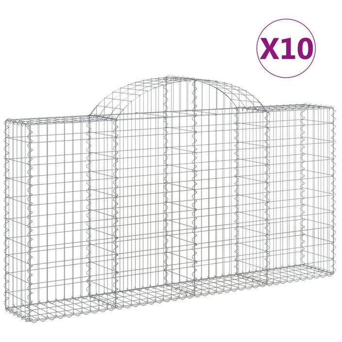 Paniers à gabions arqués 10 pcs 200x30x100/120 cm Fer galvanisé - Photo n°2