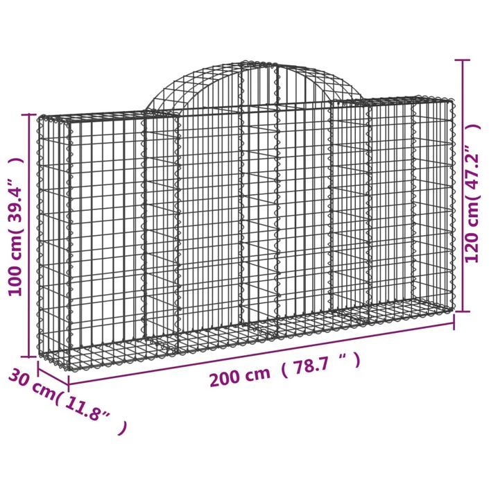 Paniers à gabions arqués 10 pcs 200x30x100/120 cm Fer galvanisé - Photo n°6