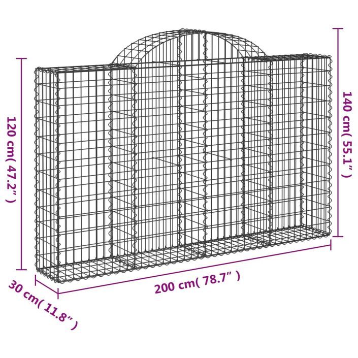 Paniers à gabions arqués 10 pcs 200x30x120/140 cm Fer galvanisé - Photo n°6