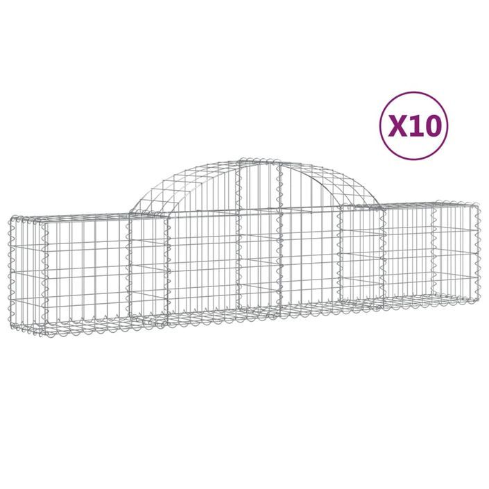 Paniers à gabions arqués 10 pcs 200x30x40/60 cm Fer galvanisé - Photo n°2