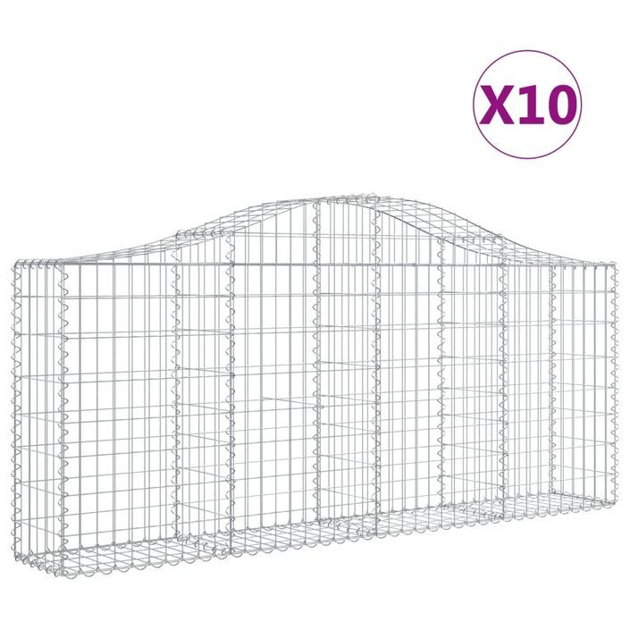 Paniers à gabions arqués 10 pcs 200x30x80/100 cm Fer galvanisé - Photo n°2