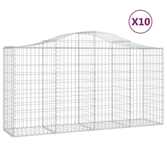 Paniers à gabions arqués 10 pcs 200x50x100/120 cm fer galvanisé - Photo n°2