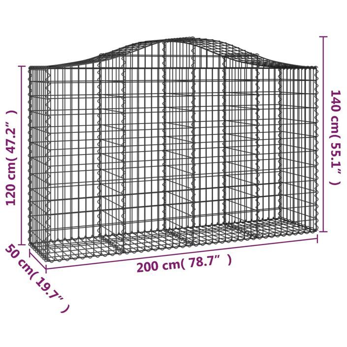 Paniers à gabions arqués 10 pcs 200x50x120/140 cm Fer galvanisé - Photo n°6