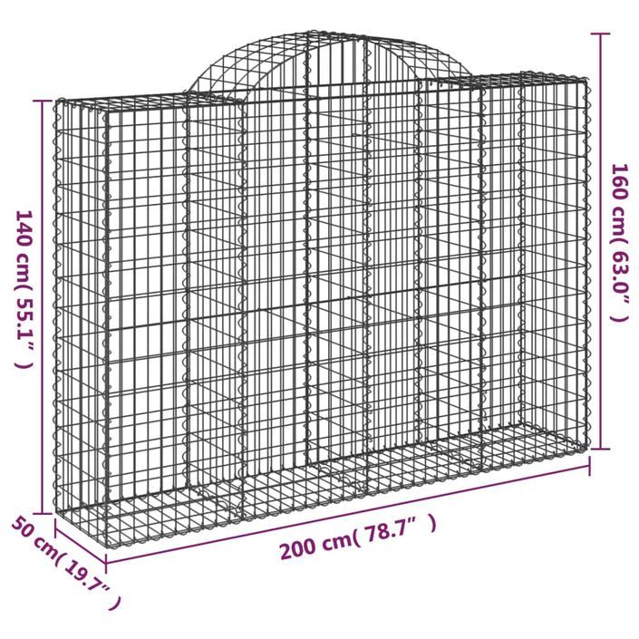 Paniers à gabions arqués 10 pcs 200x50x140/160 cm Fer galvanisé - Photo n°6