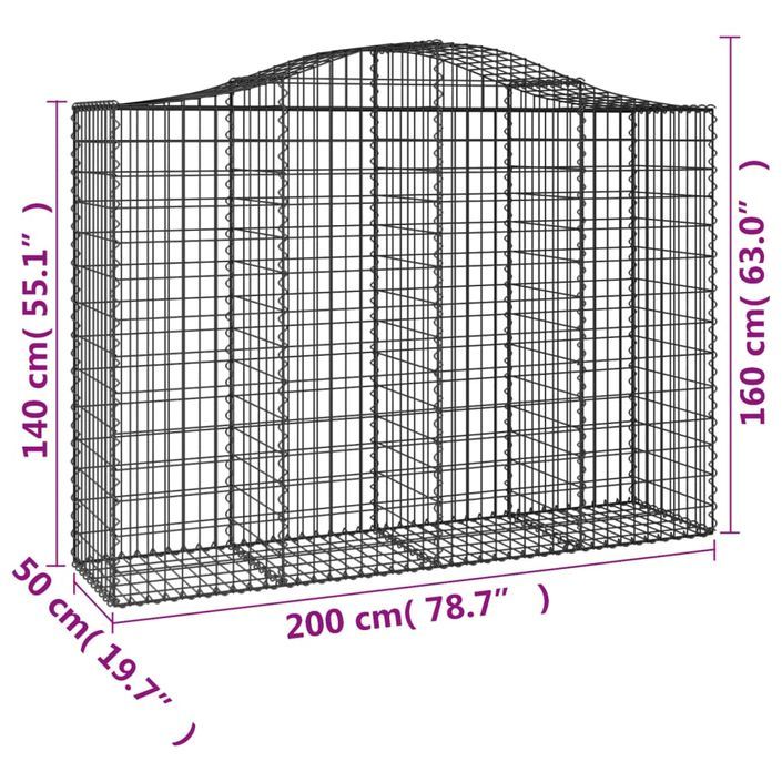 Paniers à gabions arqués 10 pcs 200x50x140/160 cm Fer galvanisé - Photo n°6