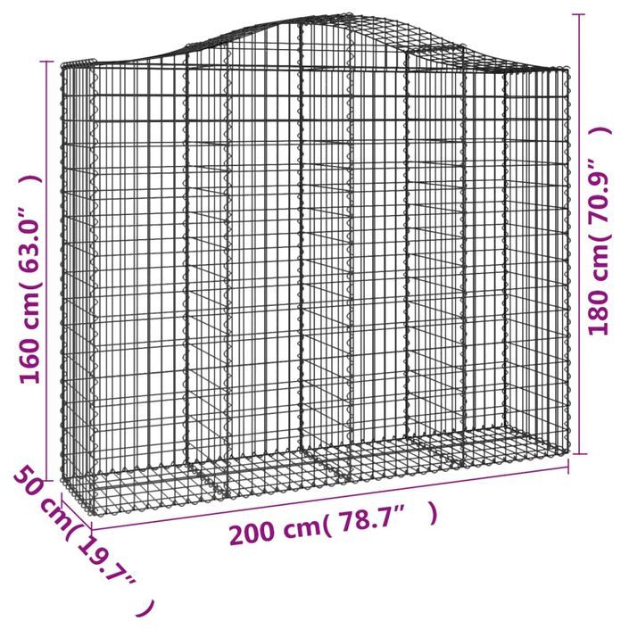 Paniers à gabions arqués 10 pcs 200x50x160/180 cm Fer galvanisé - Photo n°6