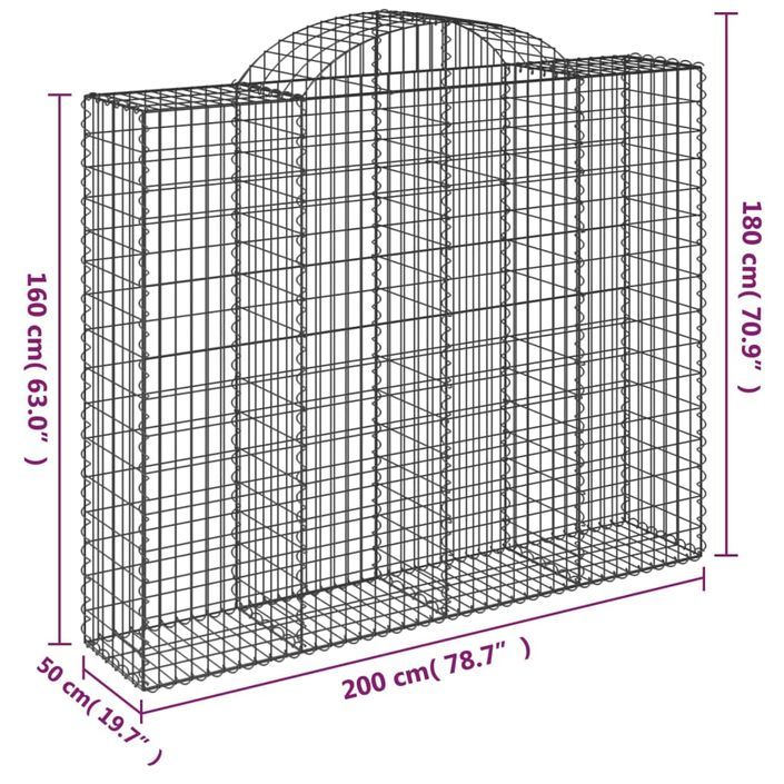 Paniers à gabions arqués 10 pcs 200x50x160/180 cm Fer galvanisé - Photo n°6