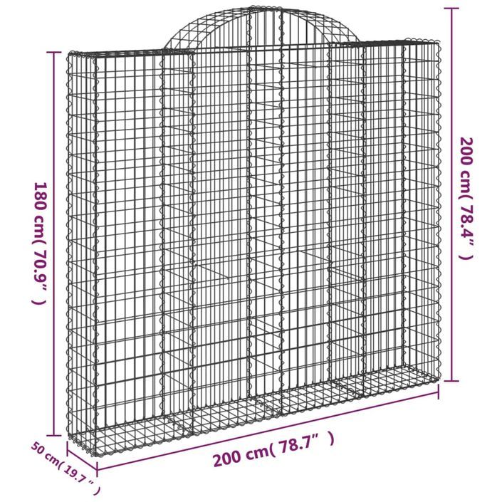 Paniers à gabions arqués 10 pcs 200x50x180/200 cm Fer galvanisé - Photo n°6