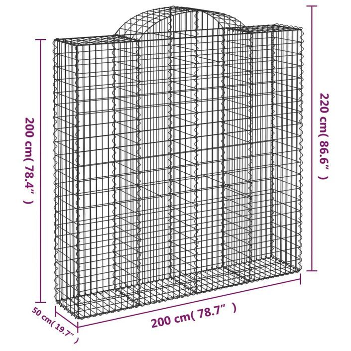 Paniers à gabions arqués 10 pcs 200x50x200/220 cm Fer galvanisé - Photo n°6