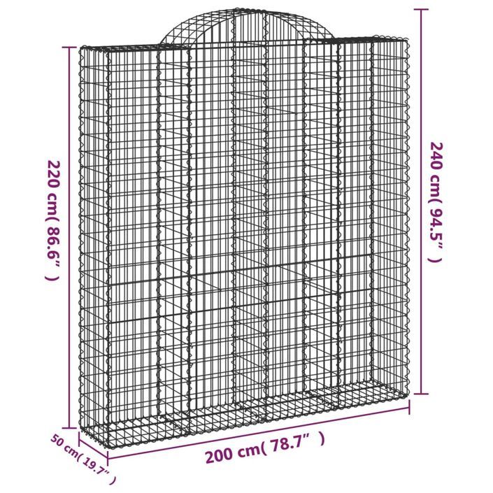 Paniers à gabions arqués 10 pcs 200x50x220/240 cm Fer galvanisé - Photo n°6