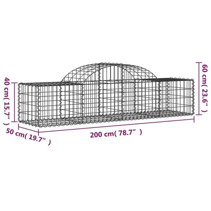 Paniers à gabions arqués 10 pcs 200x50x40/60 cm fer galvanisé - Photo n°6