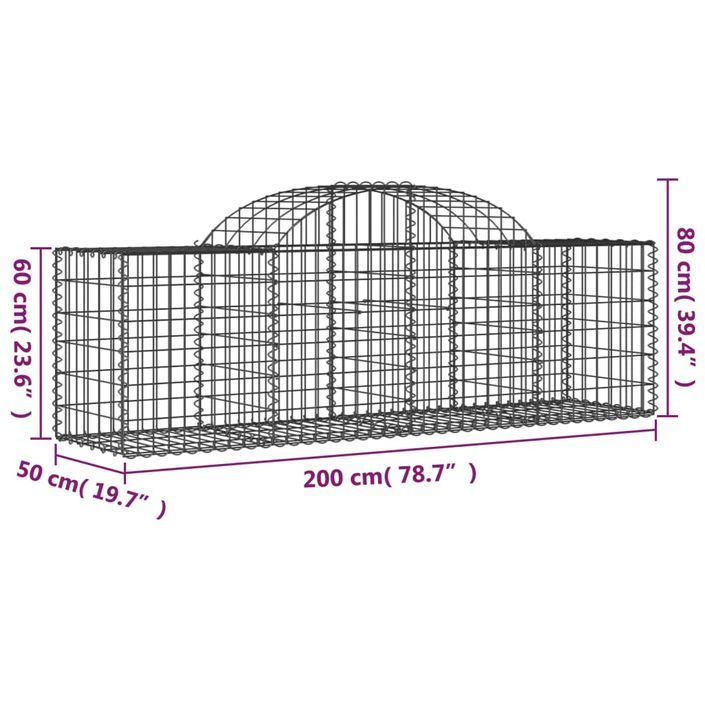 Paniers à gabions arqués 10 pcs 200x50x60/80 cm Fer galvanisé - Photo n°6