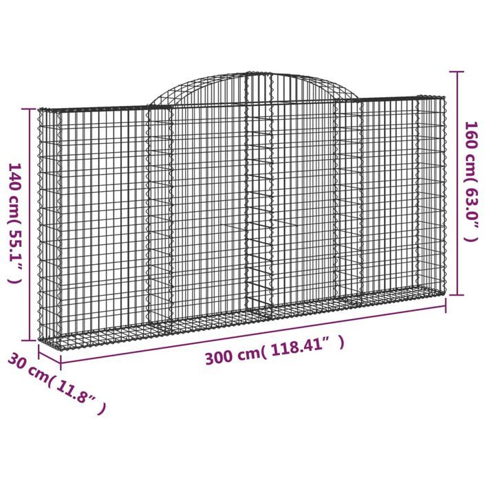 Paniers à gabions arqués 10 pcs 300x30x140/160 cm fer galvanisé - Photo n°6