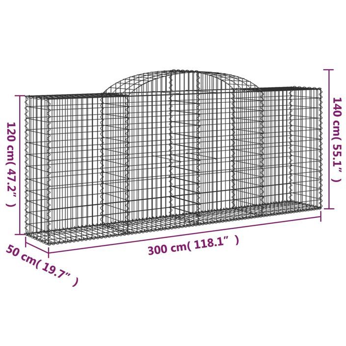 Paniers à gabions arqués 10 pcs 300x50x120/140 cm fer galvanisé - Photo n°6