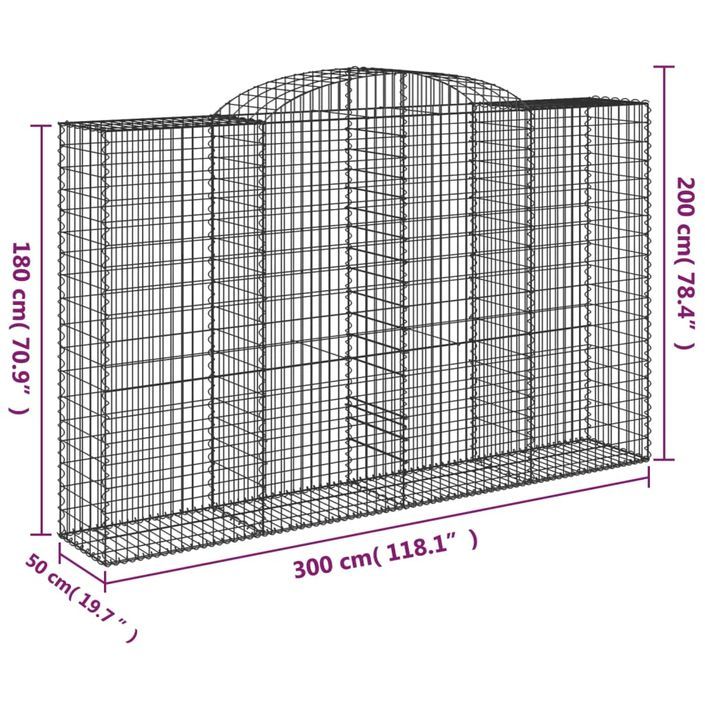 Paniers à gabions arqués 10 pcs 300x50x180/200 cm fer galvanisé - Photo n°6