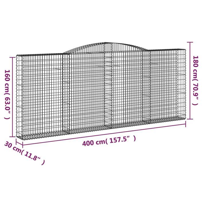 Paniers à gabions arqués 10 pcs 400x30x160/180 cm Fer galvanisé - Photo n°6