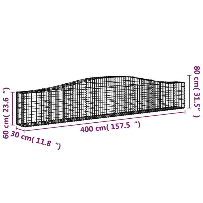 Paniers à gabions arqués 10 pcs 400x30x60/80 cm Fer galvanisé - Photo n°6