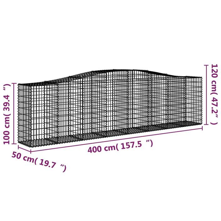 Paniers à gabions arqués 10 pcs 400x50x100/120 cm Fer galvanisé - Photo n°6