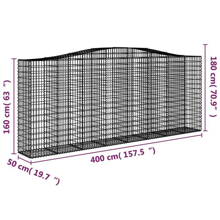 Paniers à gabions arqués 10 pcs 400x50x160/180 cm fer galvanisé - Photo n°6