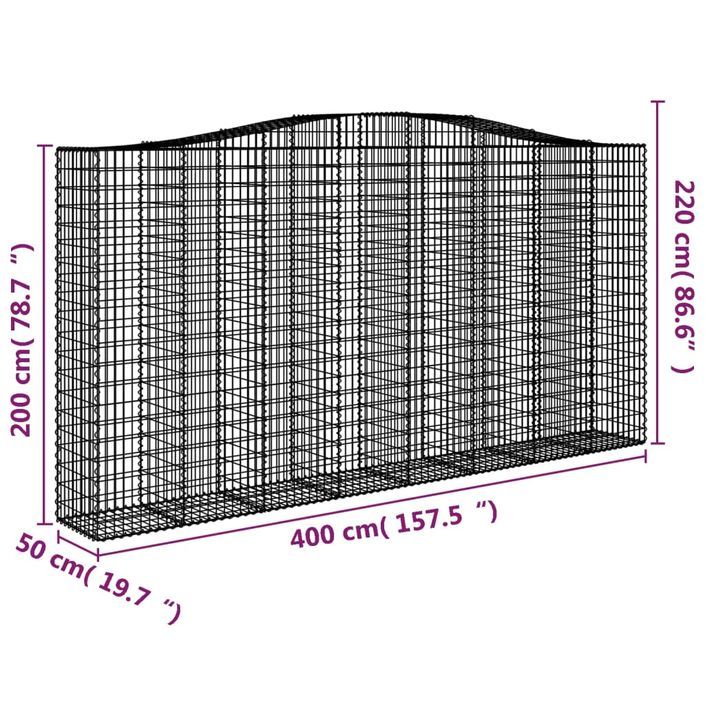 Paniers à gabions arqués 10 pcs 400x50x200/220 cm Fer galvanisé - Photo n°6