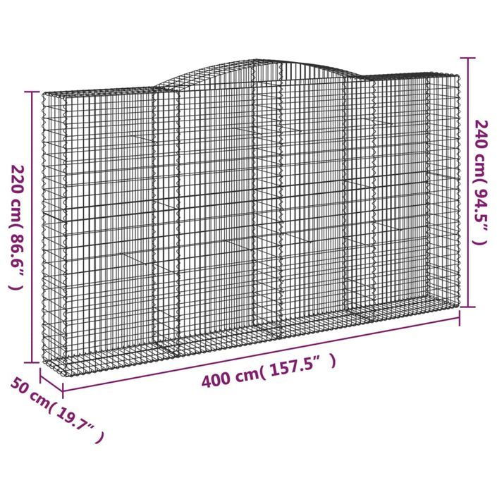 Paniers à gabions arqués 10 pcs 400x50x220/240 cm Fer galvanisé - Photo n°6