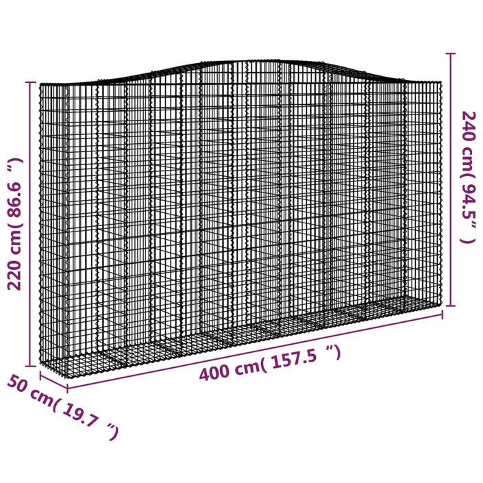 Paniers à gabions arqués 10 pcs 400x50x220/240 cm Fer galvanisé - Photo n°6