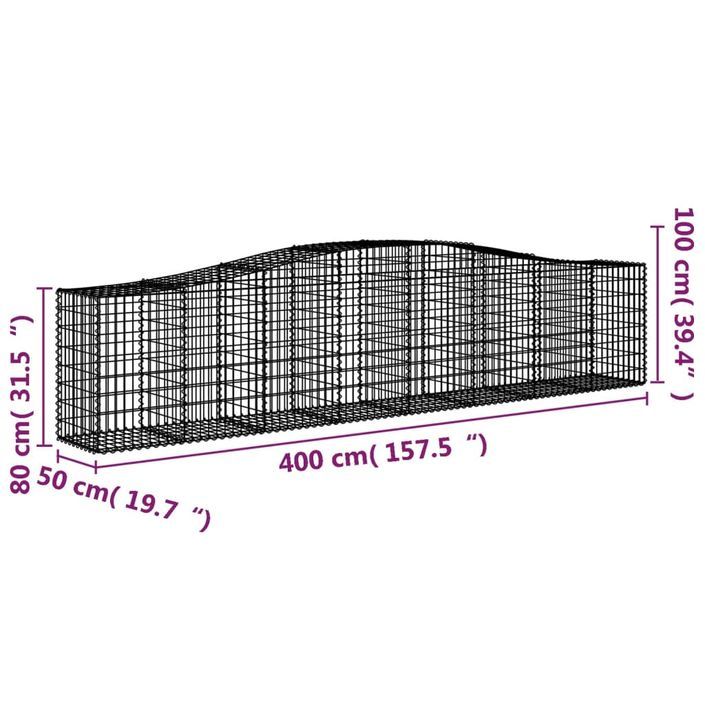 Paniers à gabions arqués 10 pcs 400x50x80/100 cm Fer galvanisé - Photo n°6