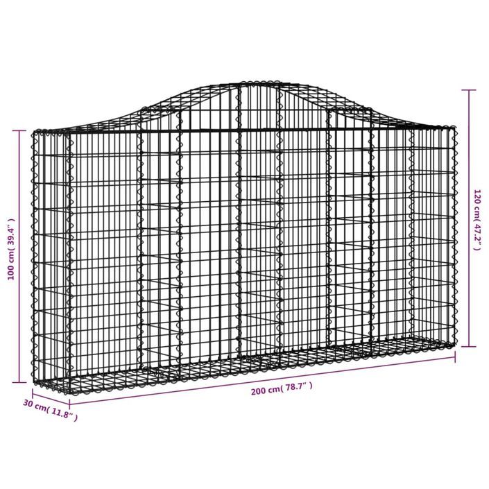 Paniers à gabions arqués 11 pcs 200x30x100/120 cm Fer galvanisé - Photo n°6